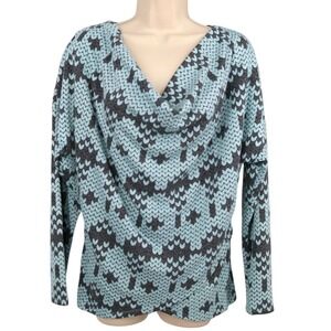 Eva Franco Blue Black Cowl Neck Knit Print Top Long Sleeve NWT Size 8